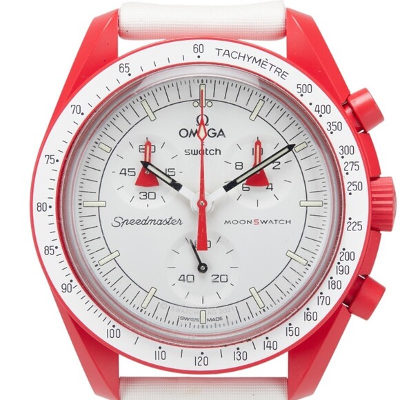 OMEGA x Swatch MoonSwatch Mission to Mars Watch SO33R100 Quartz White Dial Ce...